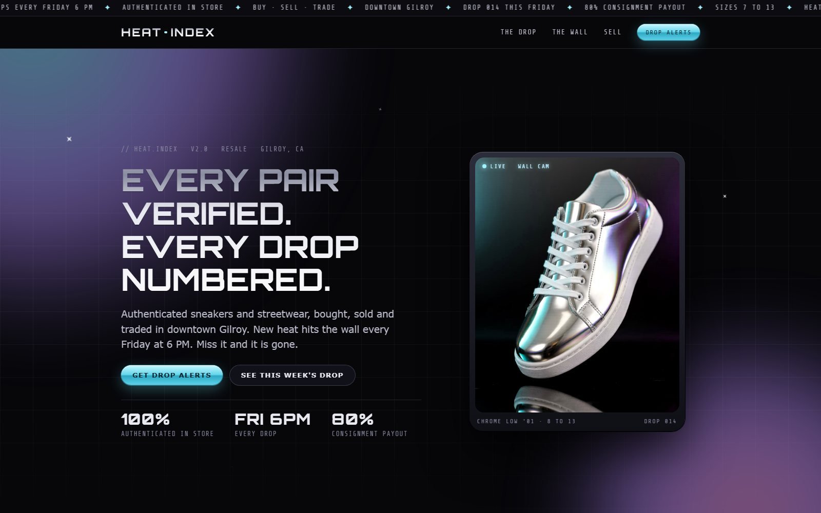 Heat Index sneaker shop demo in the neo-retro style