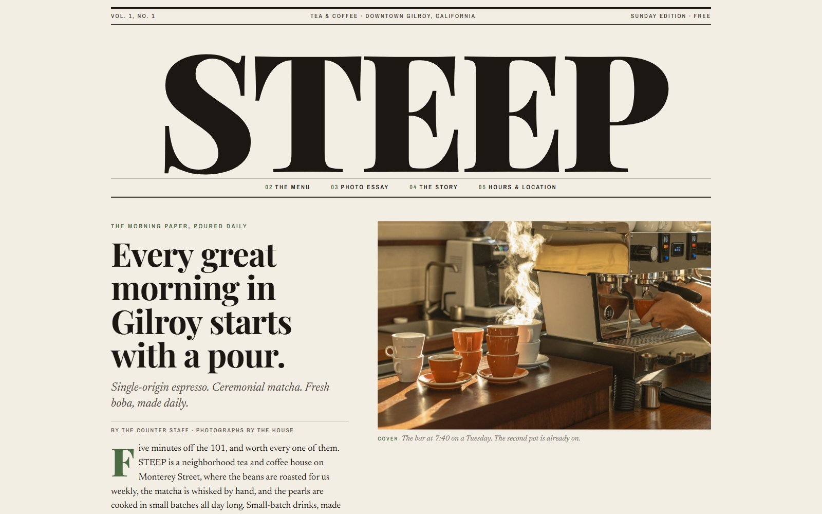 STEEP cafe demo in the editorial style